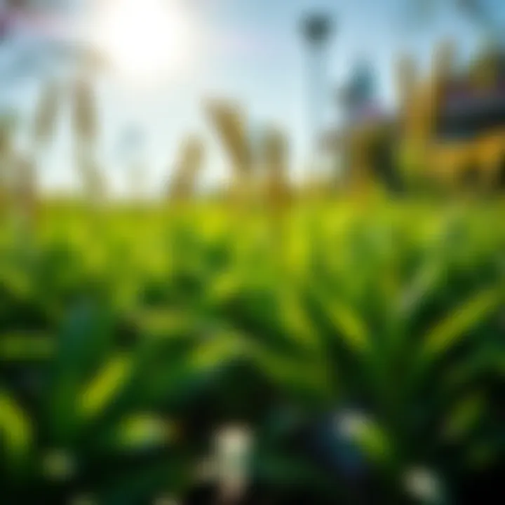 A bright sunny day with lush green plants and positive energy