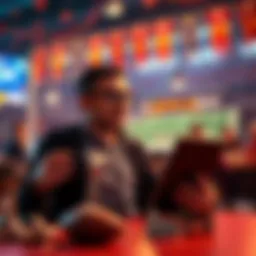 A football fan analyzing betting strategies on a tablet with Super Bowl decorations in the background