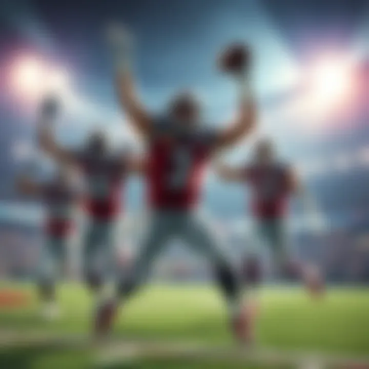 Players celebrating after scoring the first touchdown in the Super Bowl