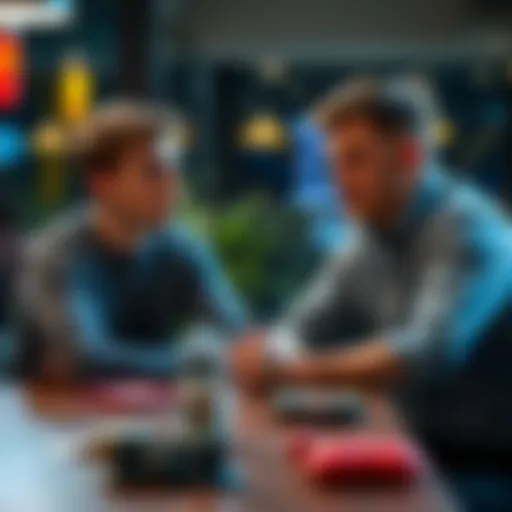 Support for a loved one with gambling addiction A young man sitting at a table with his concerned brother, discussing help for gambling addiction