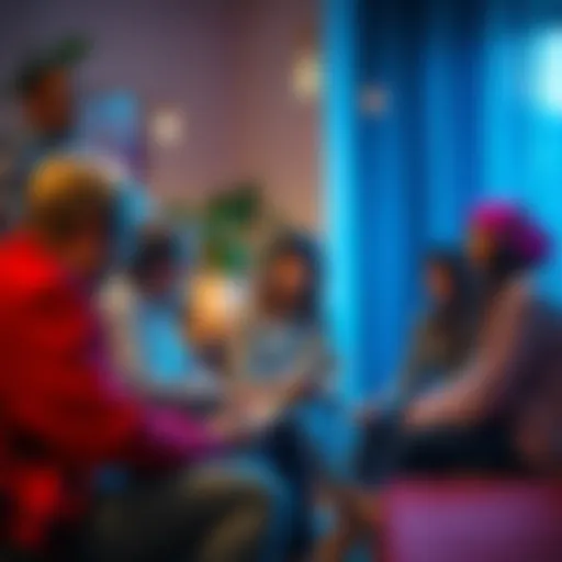 A group of people sitting together, sharing their stories and offering support to each other in a warm and inviting space.