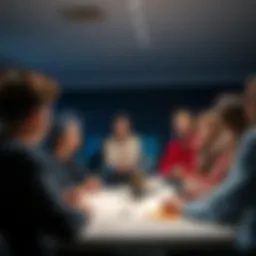 People seeking help for addiction A group of people attending a support meeting, discussing their challenges with addiction recovery.