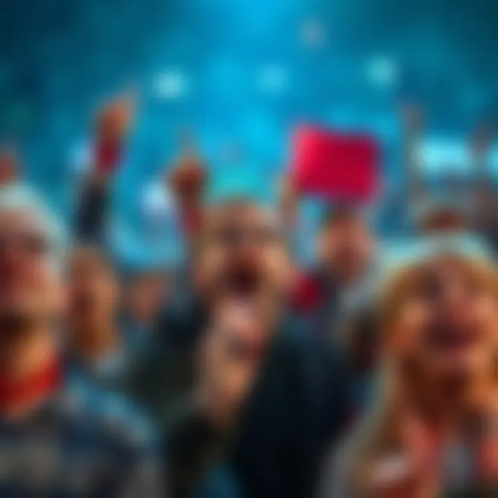 Surprised crowd reacting Group of people showing various reactions to shocking news