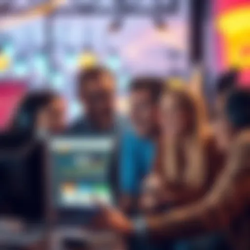 A group of people laughing and looking surprised at a computer screen while discussing rakeback events.