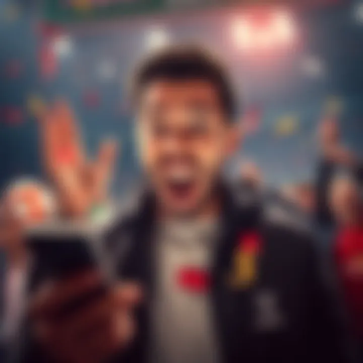 A person looks shocked and happy while checking betting results on a phone, showcasing unexpected winnings from a bet.