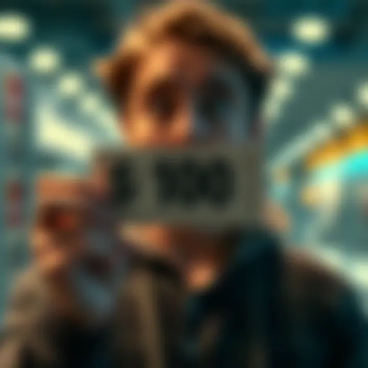 A person looks surprised while holding a winning lottery ticket that shows a $100 prize