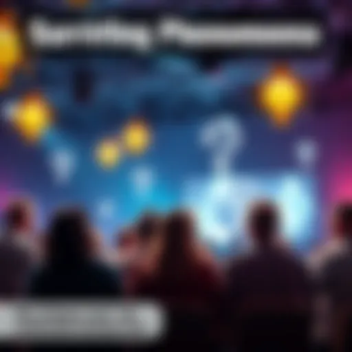A group of people discussing unusual events in a lively forum setting, with question marks and light bulbs representing ideas and thoughts.