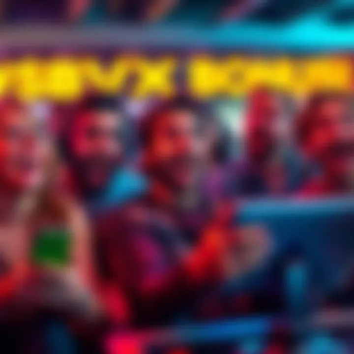 A group of excited players looking at their screens with expressions of surprise and joy, inspired by the unusual BVX bonus.