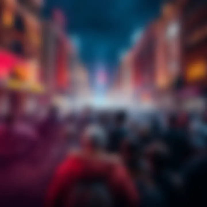 A crowd gathers in the city center, reacting to unexpected news.