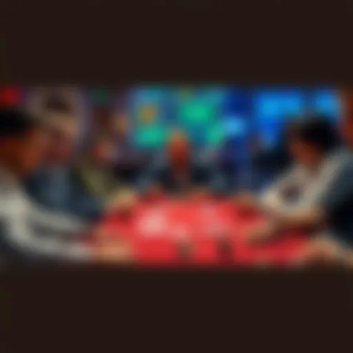 A poker table with players showing unusual hand statistics and expressions of concern, hinting at possible bot usage.