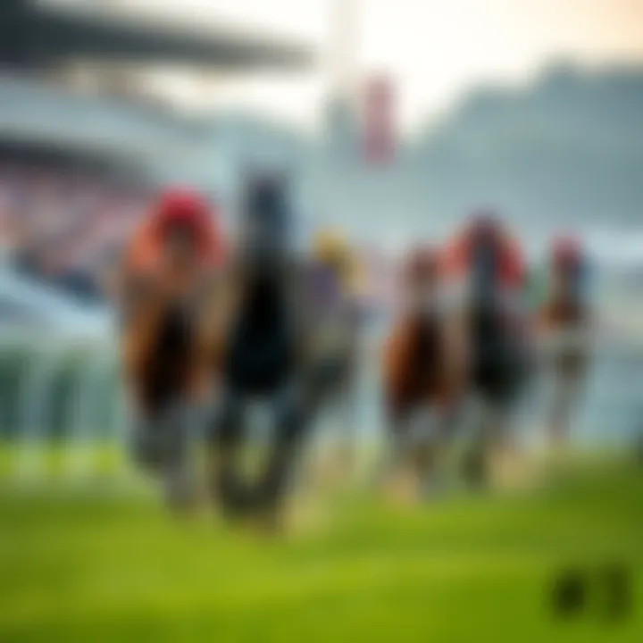 A thrilling moment in the Sussex Stakes with horses racing towards the finish line, creating excitement among the crowd.