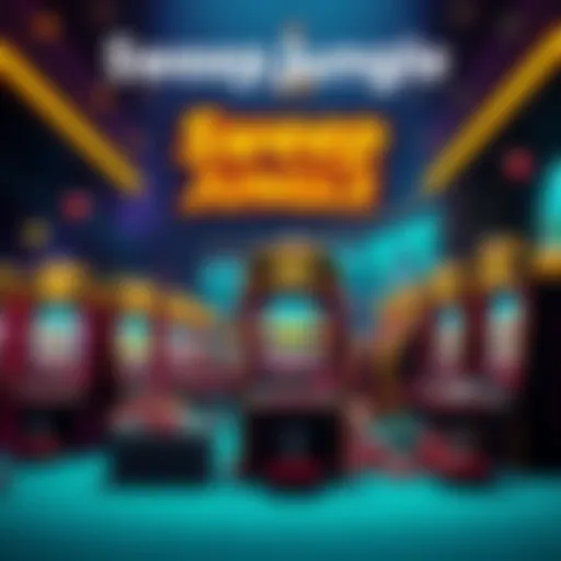 Colorful representation of SweepJungle's casino with chips and slot machines