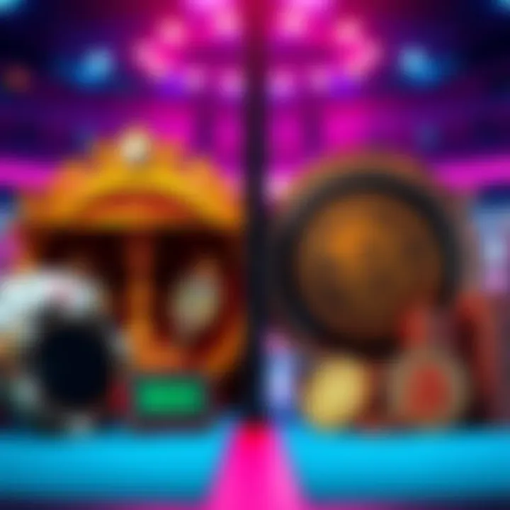 Visual representation showing a Sweepstakes Casino on one side with virtual currency elements and a Crypto Casino on the other side with cryptocurrency symbols