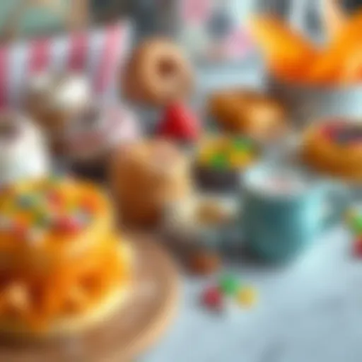 A colorful display of sweet pastries and candies on a table, perfect for starting the day with joy.
