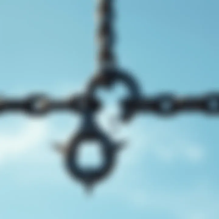 A broken chain symbolizing freedom against a blue sky background.