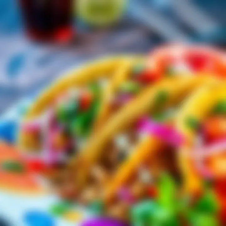 A colorful plate of tacos with fresh toppings and garnishes