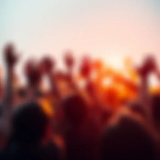 A diverse group of people raising their hands in a call to action, showing enthusiasm and engagement.