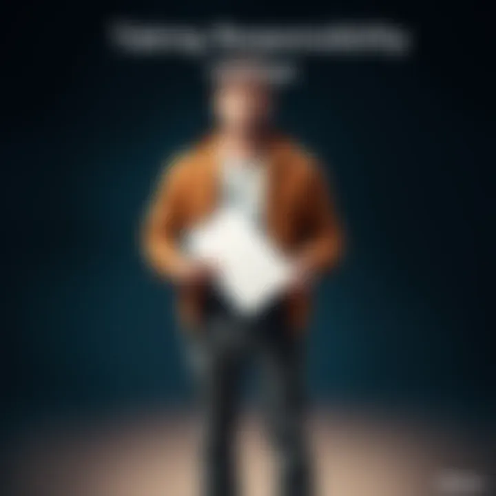 A person standing confidently with a notepad, ready to write down goals and share success stories, symbolizing personal growth and accountability