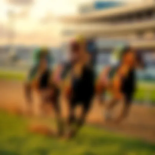 Horses racing at Tampa Downs with Churchill Downs in the background