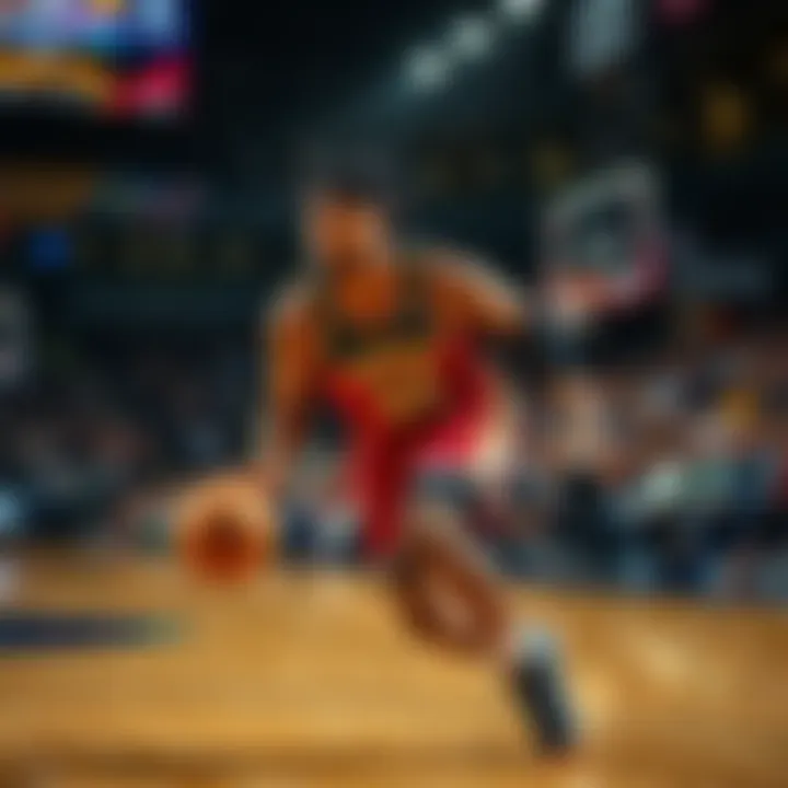 Tari Eason dribbling the ball on the court in a game against Washington, focused and ready to make a play.