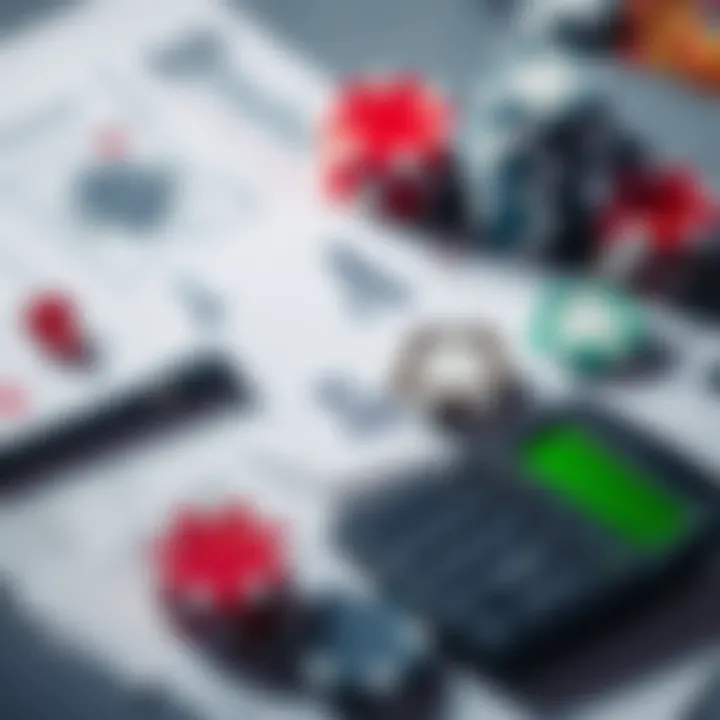 A calculator and tax forms next to casino chips and playing cards, representing financial analysis of gambling losses