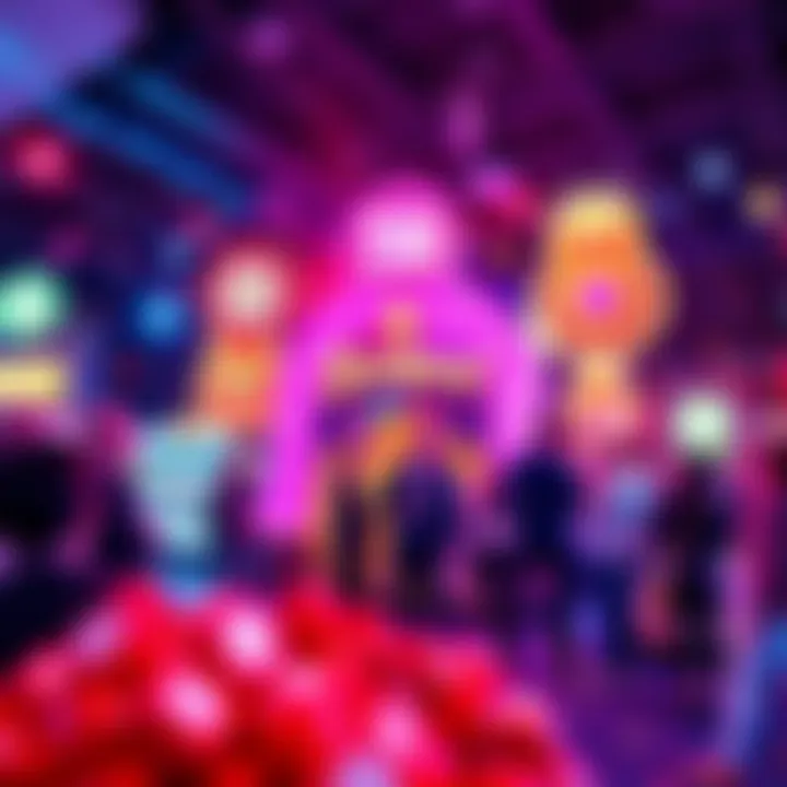 A colorful display of casino symbols representing the Td Jackpot event with people celebrating and sharing experiences.