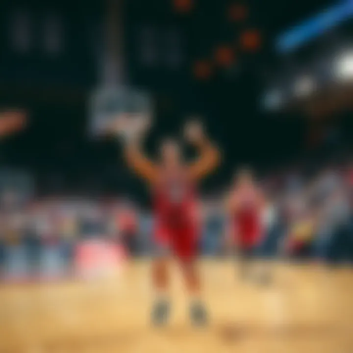 Players on the court showing determination, trying to recover from a 20-point deficit as fans cheer them on