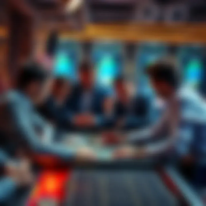 A group of people discussing strategies with a game board in front of them after a setback
