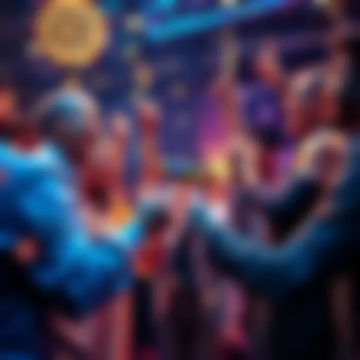 A group of people celebrating their success and sharing rewards in a festive atmosphere