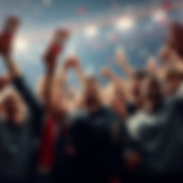 A group of people celebrating with excitement despite their team losing. They are holding up winning tickets from Hauser, showing positive energy and joy.