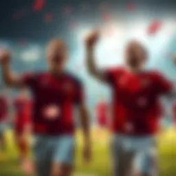 Two teams celebrating a victory moment before a sudden loss, showing mixed emotions of joy and disappointment.