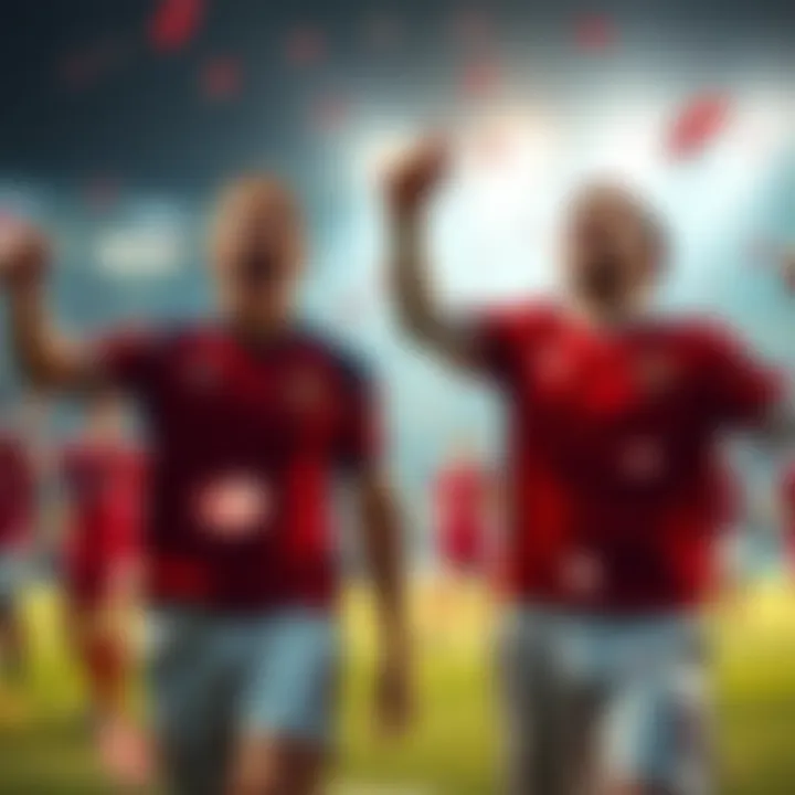 Two teams celebrating a victory moment before a sudden loss, showing mixed emotions of joy and disappointment.