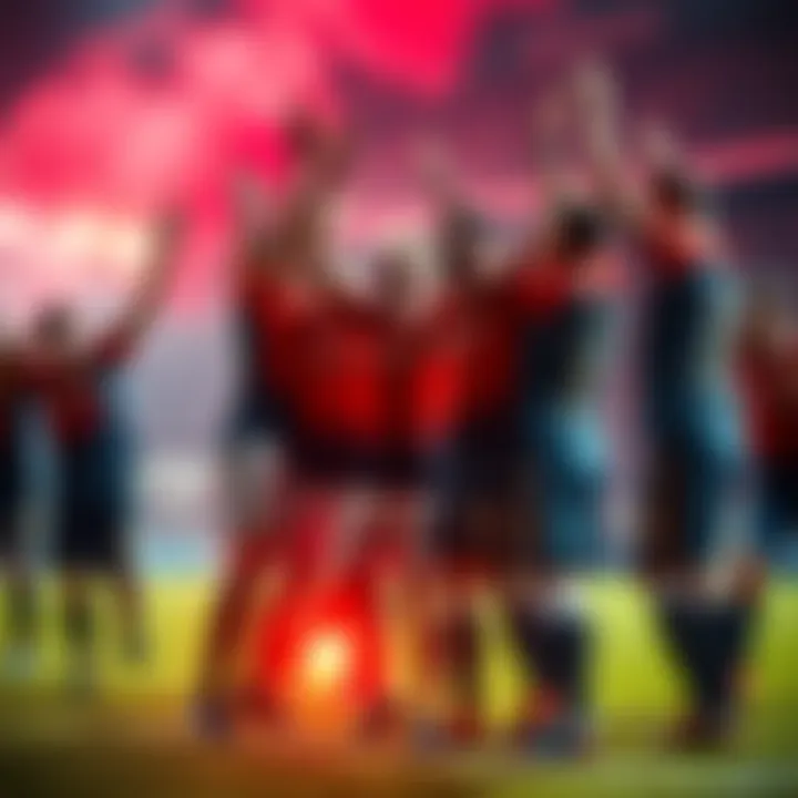 Players from winning teams celebrate with excitement after a game, showcasing teamwork and sportsmanship