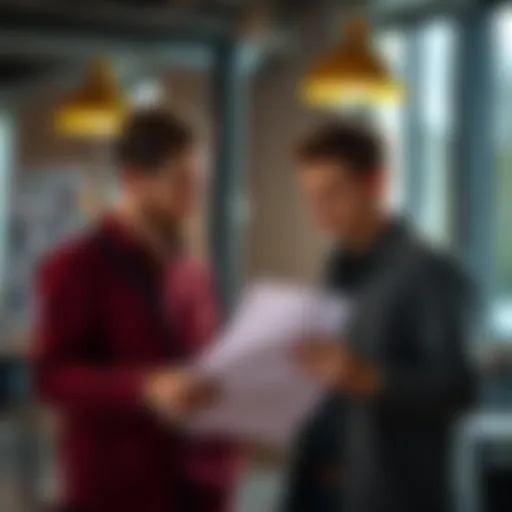 Two people discussing plans for a team project