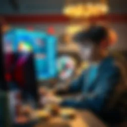 A 15-year-old boy looking distressed while sitting at his computer with gambling websites open, showing a mix of excitement and worry, reflecting on his recent loss.