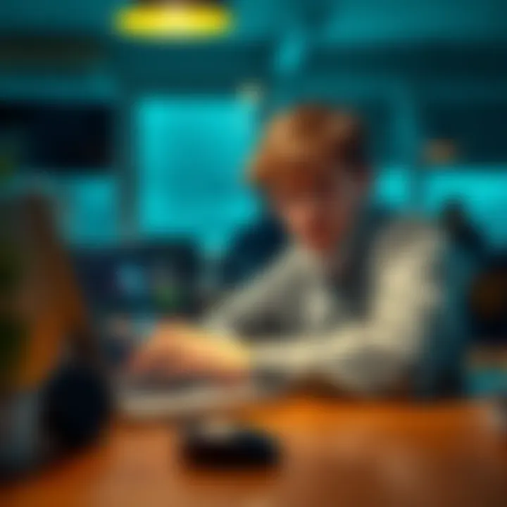 A young boy looking distressed while sitting at a table with a laptop open, showing sports betting websites. He appears troubled and deep in thought, conveying a sense of regret and need for support.