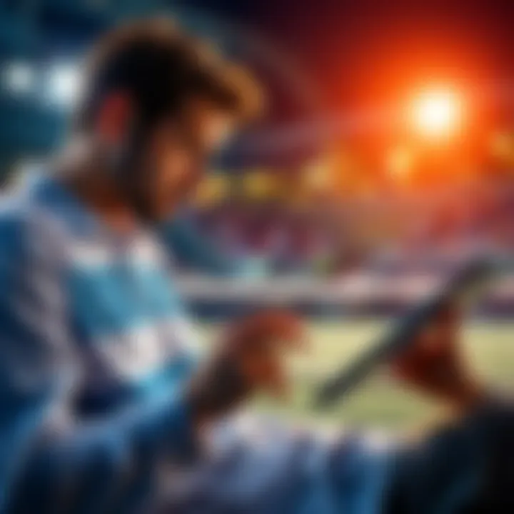 A person analyzing tennis match statistics and placing a wager on a tablet
