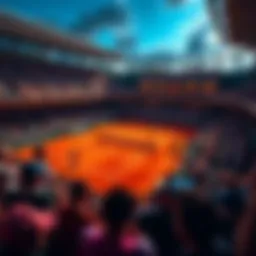 Tennis Match at French Open A lively tennis match taking place at the French Open, with players competing on the clay court.