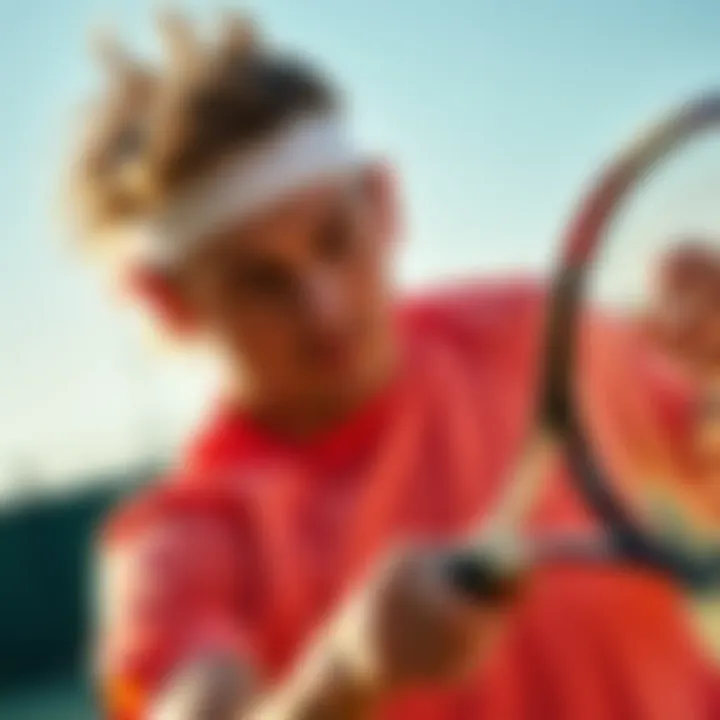 A tennis player practicing on a court with determination, showcasing their skills and focus during training
