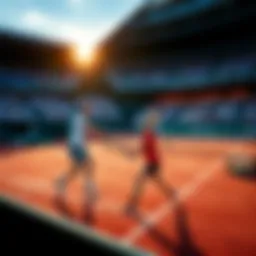 Tennis players at the French Open Two tennis players competing on a clay court during the French Open