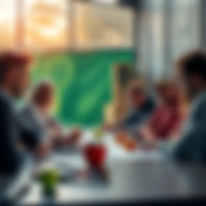A group of people discussing tennis strategies and betting tips at a table, with tennis equipment in the background.