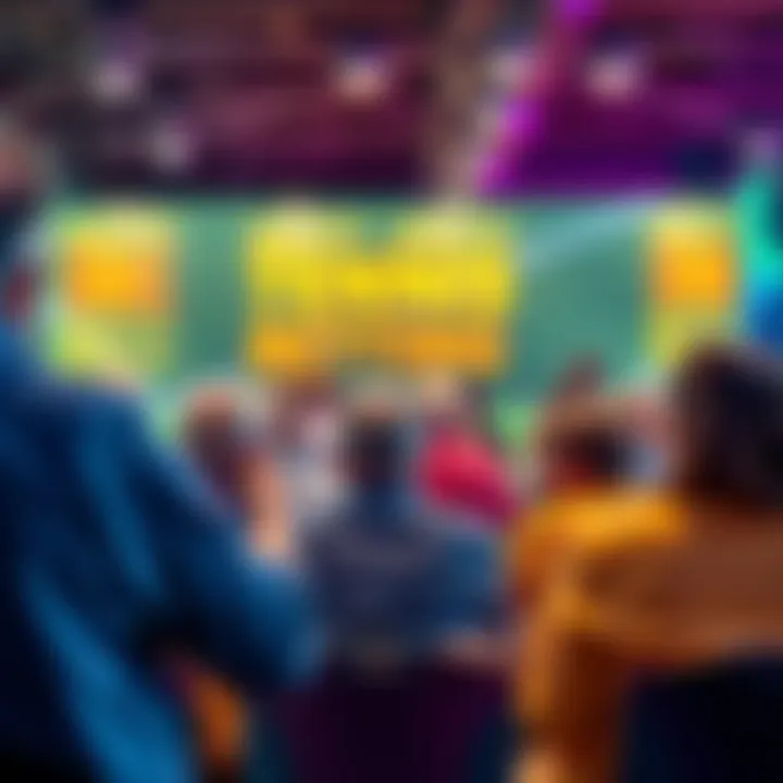 A group of people sharing tennis betting tips and strategies at a lively forum