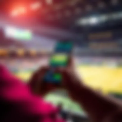 A person placing an instant bet on a tennis match using their smartphone during a game