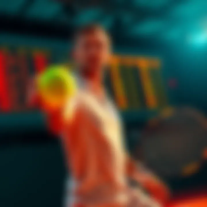 Tennis player serving the ball with betting odds displayed in the background