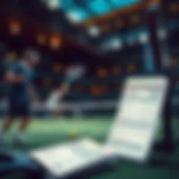 A tennis match with players competing and a betting slip in the foreground.