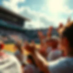 A lively scene with tennis fans cheering during a match at the French Open, showcasing excitement and energy.