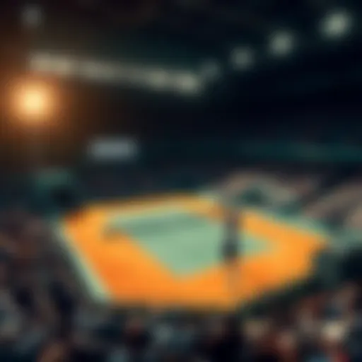 A tennis player serves during a match at the French Open, with crowds watching