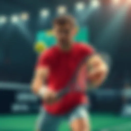 A tennis player in action during a live match, with betting graphics overlay
