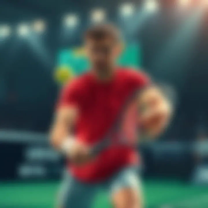 A tennis player in action during a live match, with betting graphics overlay