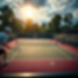 A lively tennis match in progress, with players competing fiercely on an outdoor court